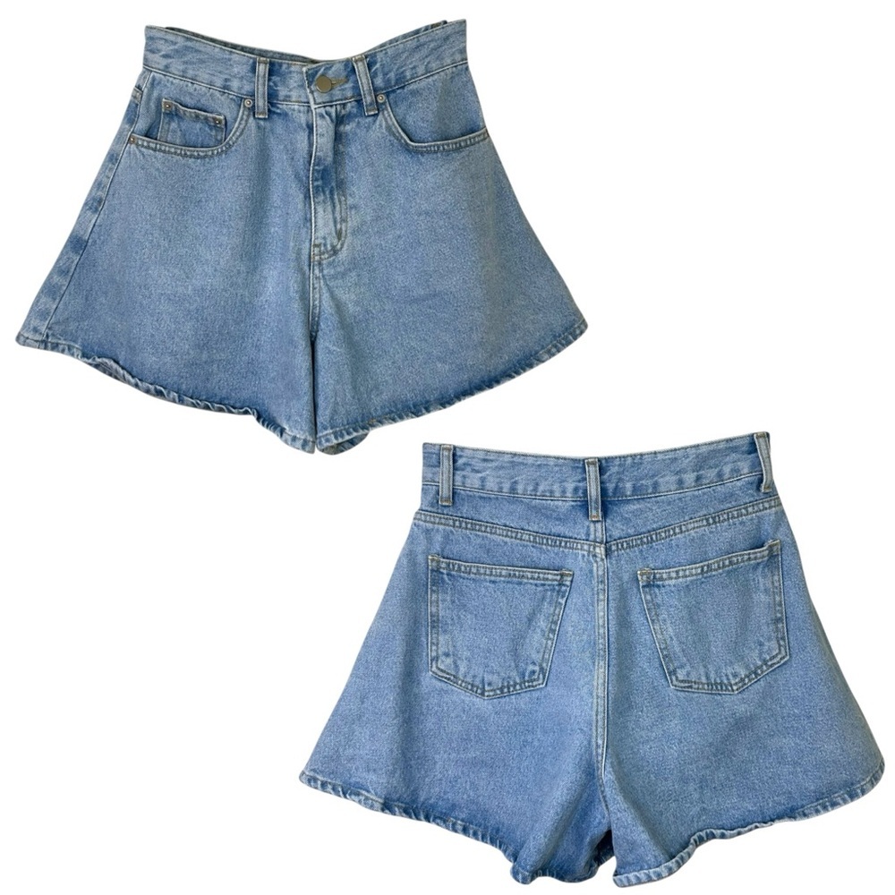 The Frankie Shop, Women’s High-Waist Denim Shorts, Wide Leg Light Wash, X-Small